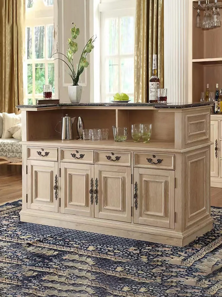 American country solid wood bar side cabinet Nakajima oak French retro weathered locker checkout page bar