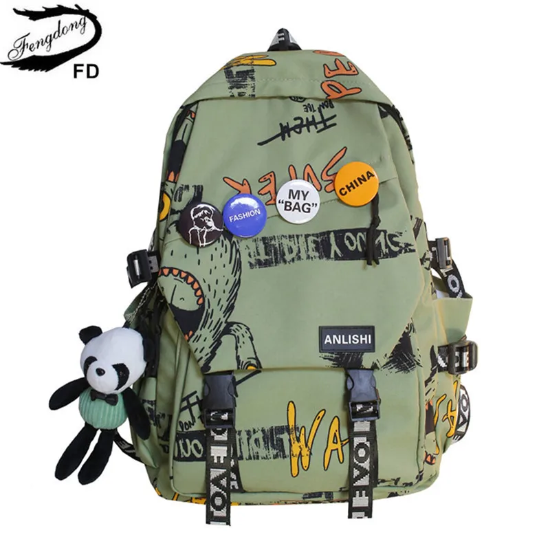 Fengdong school backpack for teenage boys cool school bag college student backpack large capacity schoolbag for boy cute doll