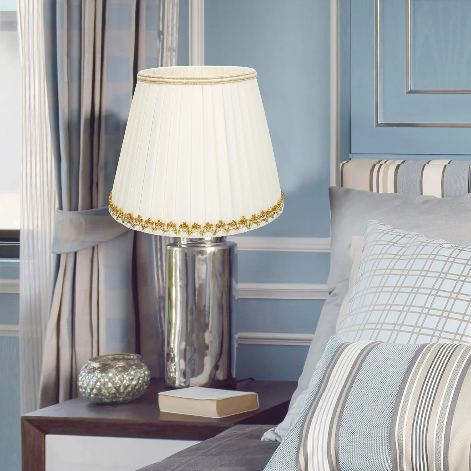 

Lampshade Table Lamp Cloth Cylinder Metal Indoor Cover Replacement Small Bedroom Office Light Vintage Drum Wall