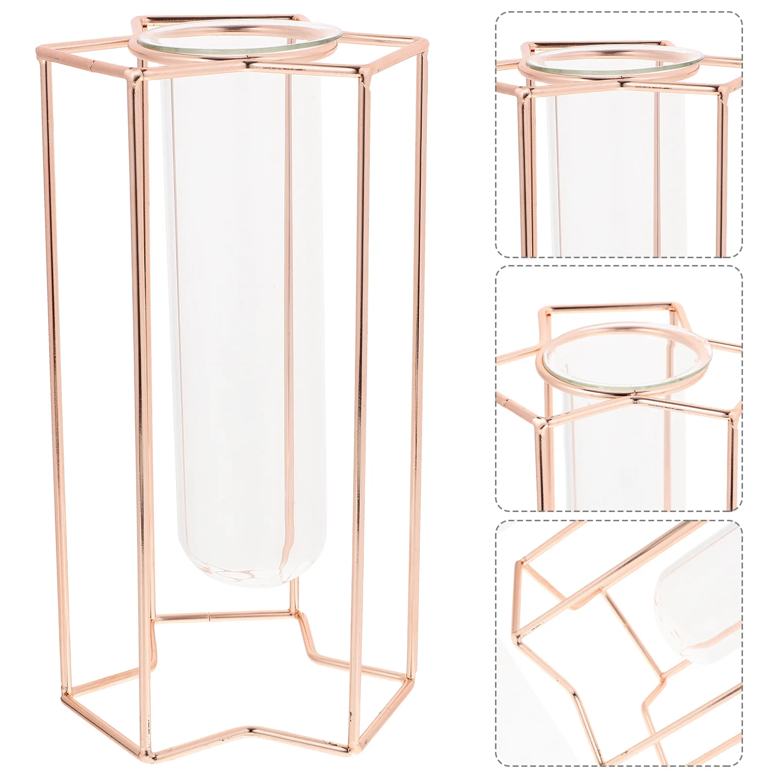 

Nordic Inspired Flower Arrangement Vase Smooth Finish Fine Workmanship Transparent Glass Planter with Metal Frame Ideal for Home