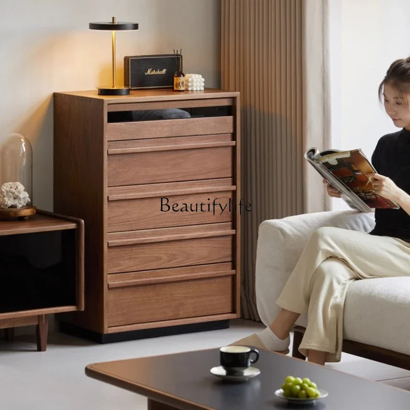 

ls 18Solid wood chest of drawers, black walnut retro living room drawer, vertical wall storage cabinet