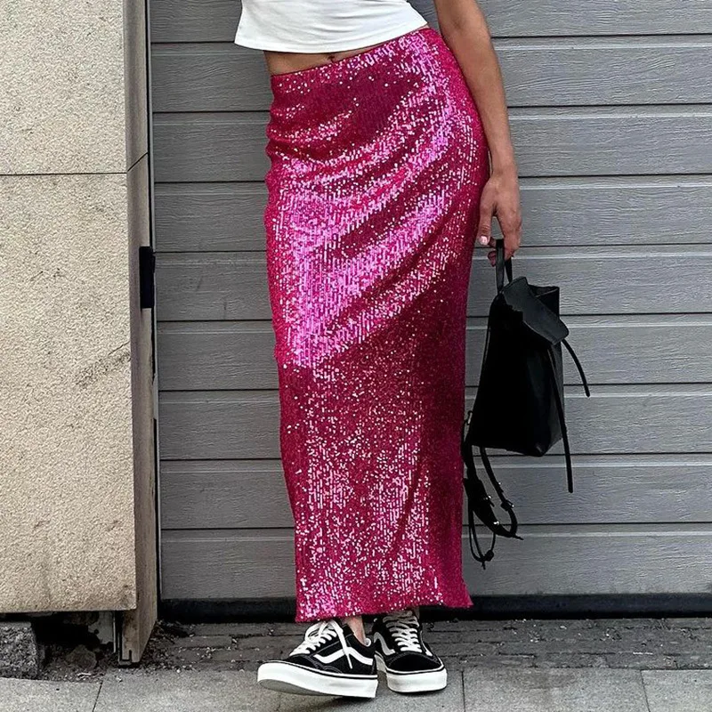 

2025 модная женская юбка с разрезом из бисера, темпераментное элегантное праздничное платье с блестками, повседневное детское платье