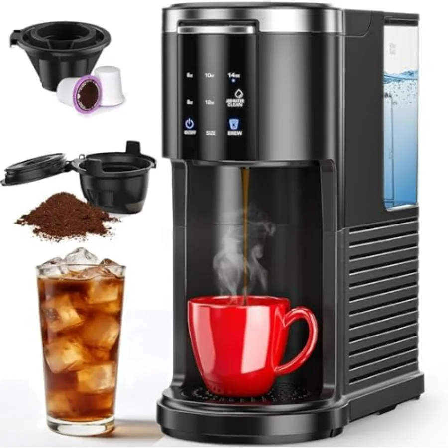 

Коммерческая кофемашина для одной порции, совместимая с капсулами K-Cup и молотым кофе, с резервуаром для воды на 40 унций.