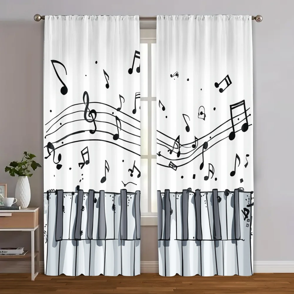 

2pcs, Curtains Classic Piano & Musical Notes Machine Washable Fabric (without rod) Room Decor Ldeal for Bedroom Living Room