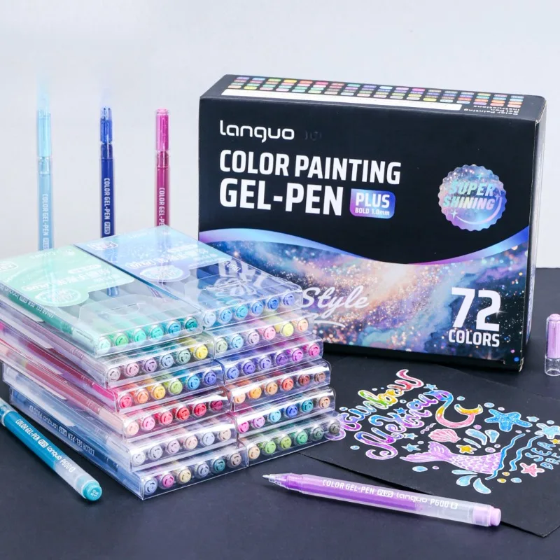 72 Color Flashing Gel Pens Gift Box Set, Large Capacity 1.0mm Medium Tip, Multiple Colors, Ideal for Highlighting, Notes, Exams,