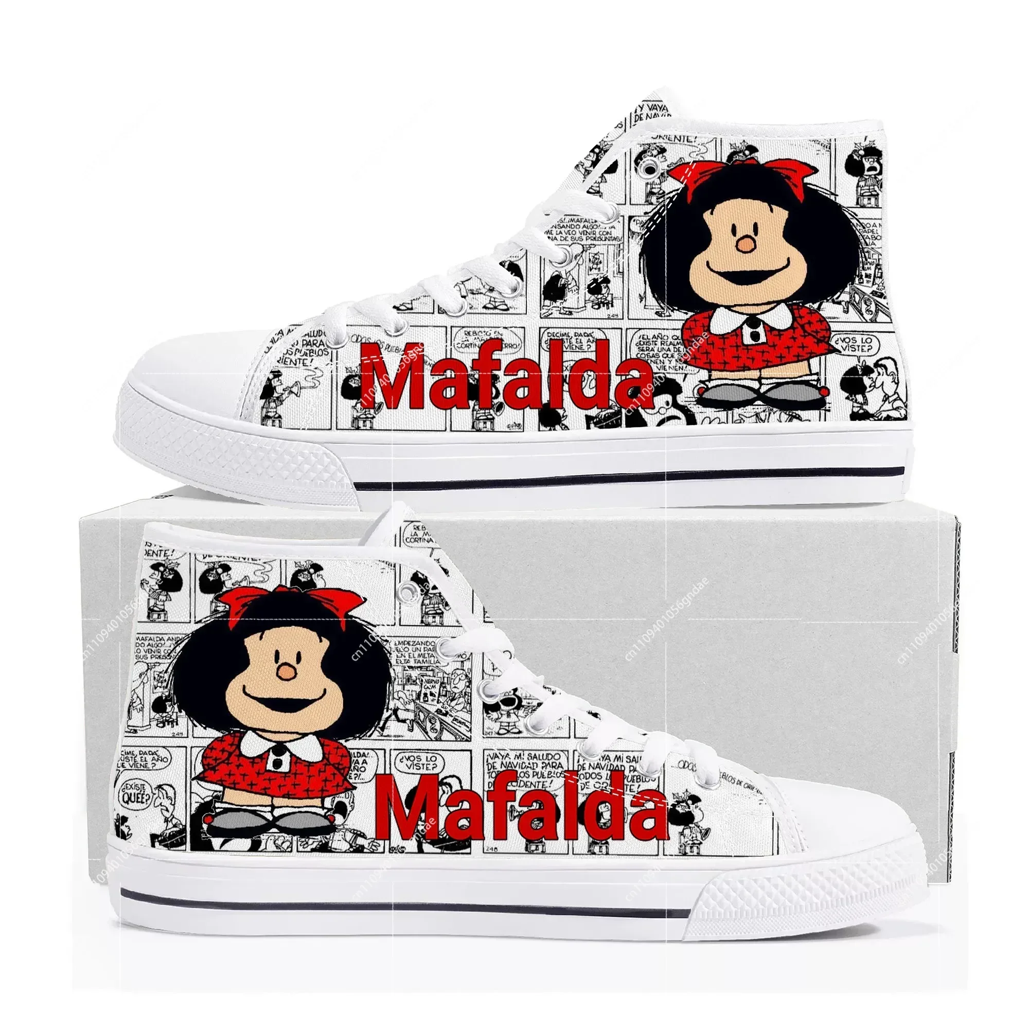 

Hot Cartoon Role Mafalda High Top Sneakers Mens Womens Teenager High Quality Fashion Canvas Shoes Casual Tailor Made SneakerCust