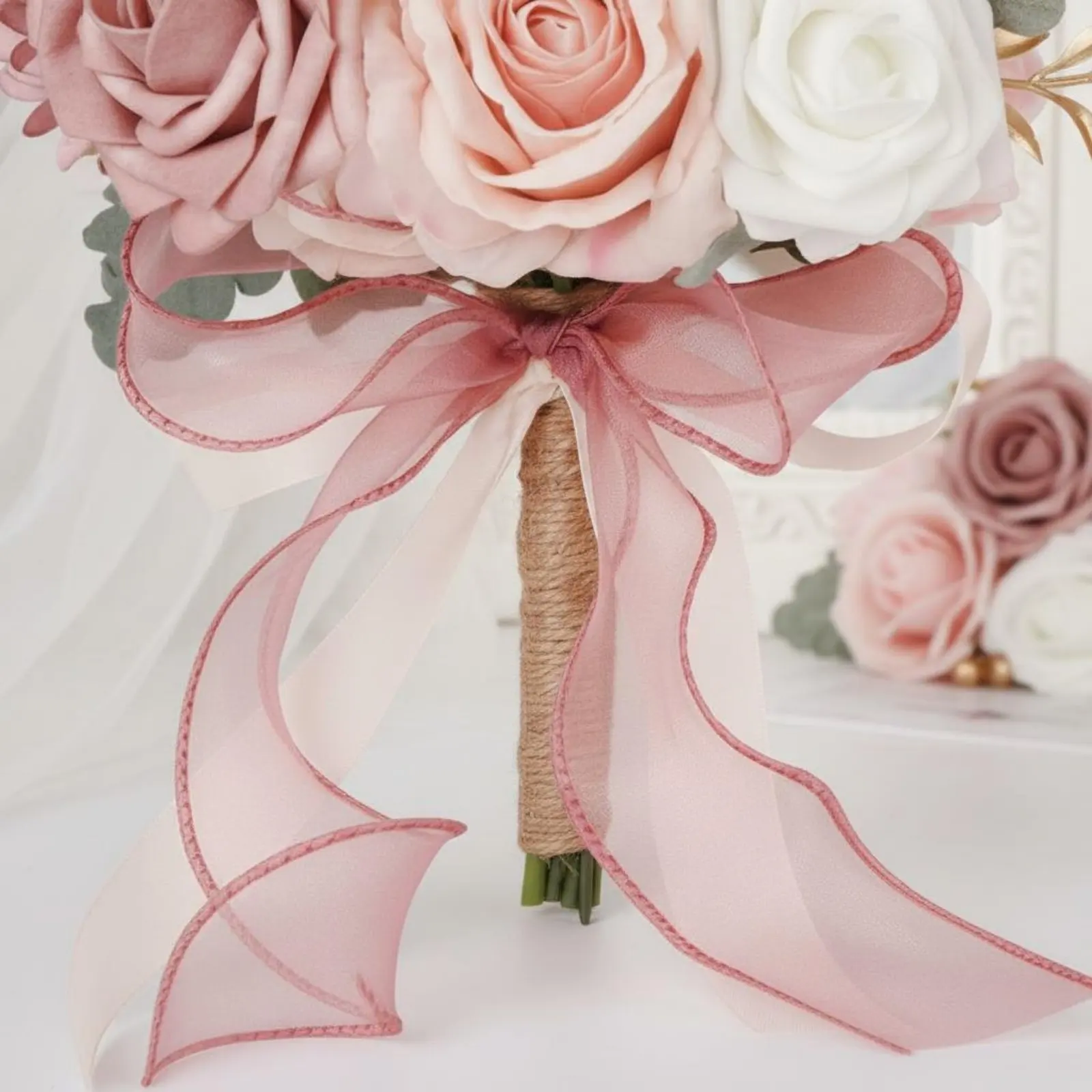 

Свадебная цветочная композиция, долговечная цветочная композиция для подружек невесты, реквизит для свадебных фотосессий, декор для мероприятий, связанный вручную, романтические оттенки