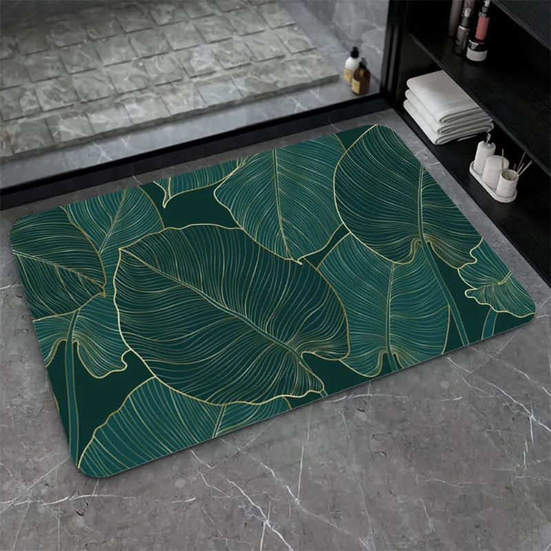 Bathroom Mat Non-slip Bath Doormat Floor Mats Leaves Patterned Indoor Carpet Suitable For Bathroom Kitchen Bathhouses Home Decor