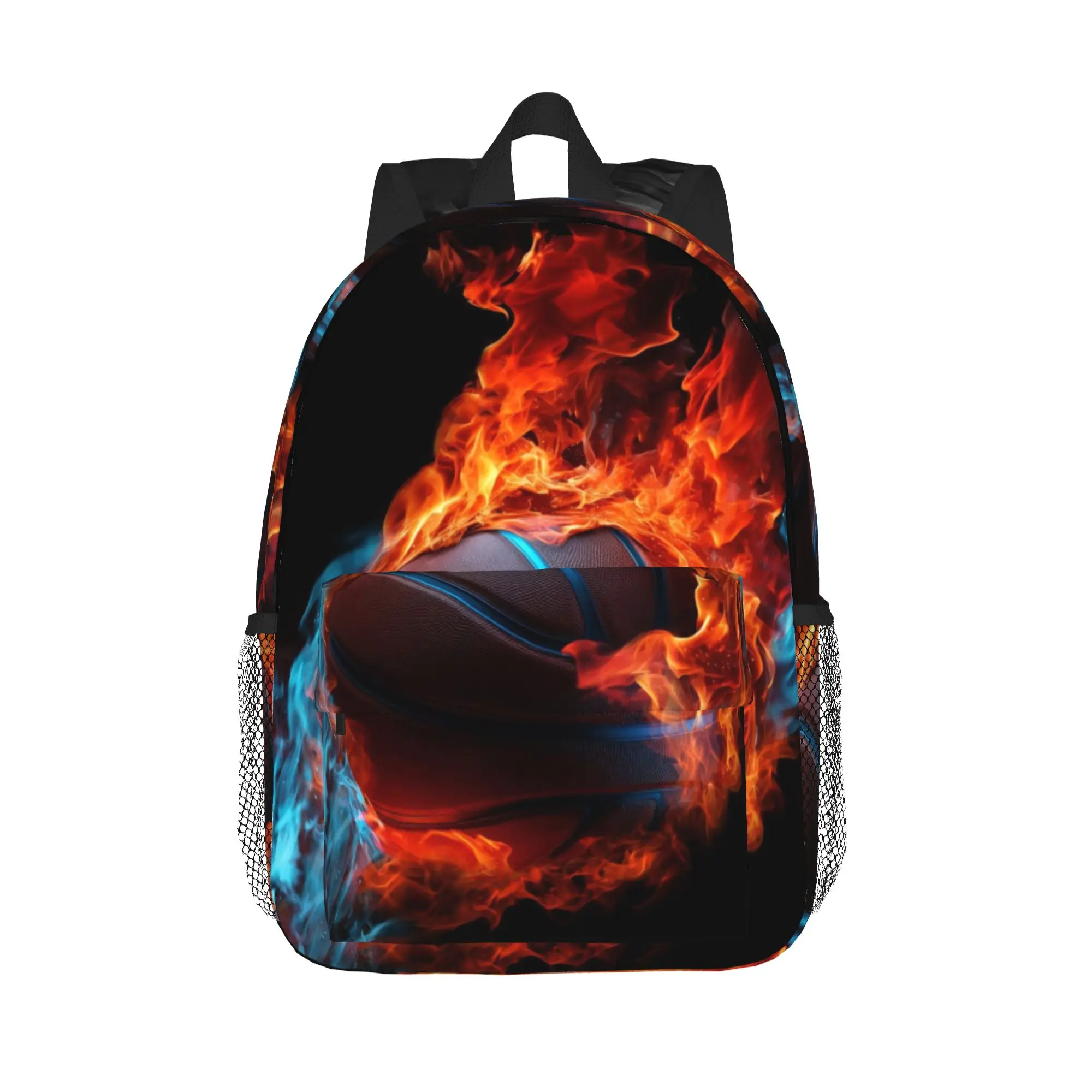 Basketball In The Bule And Red Fire Backpack Hot Sale Daypack Boys Girls BookBag Shoulder Bags for Men Women School Bag