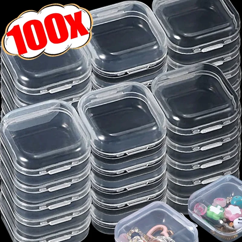 

100-1 шт. мини-пластиковая коробка для хранения, прозрачная квадратная коробка-органайзер, серьги, кольца, контейнер, держатель, упаковка для ювелирных изделий, витрина