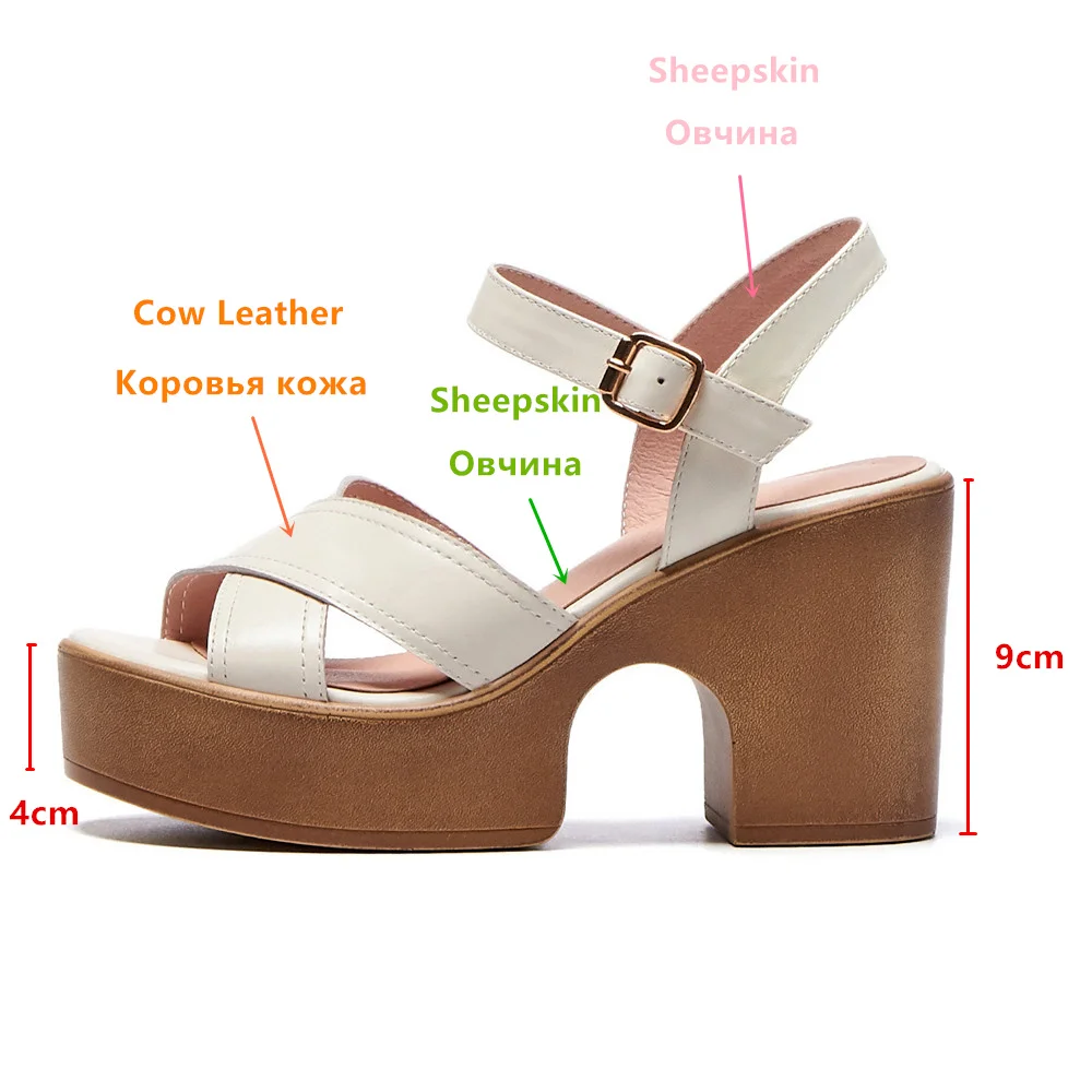 Aucegi Platform Comfortable Thick High Heels Gladiator Sandals Round Peep Toe Buckle Strap Summer Women Outdoor Casual Shoes