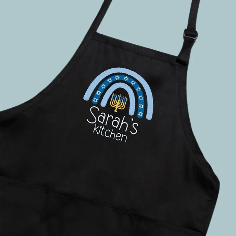 Personalized Custom Name happy Hanukkah Kitchen Apron Jewish Holiday Gifts Chanukah Party Baking Housewarming wife mom Present