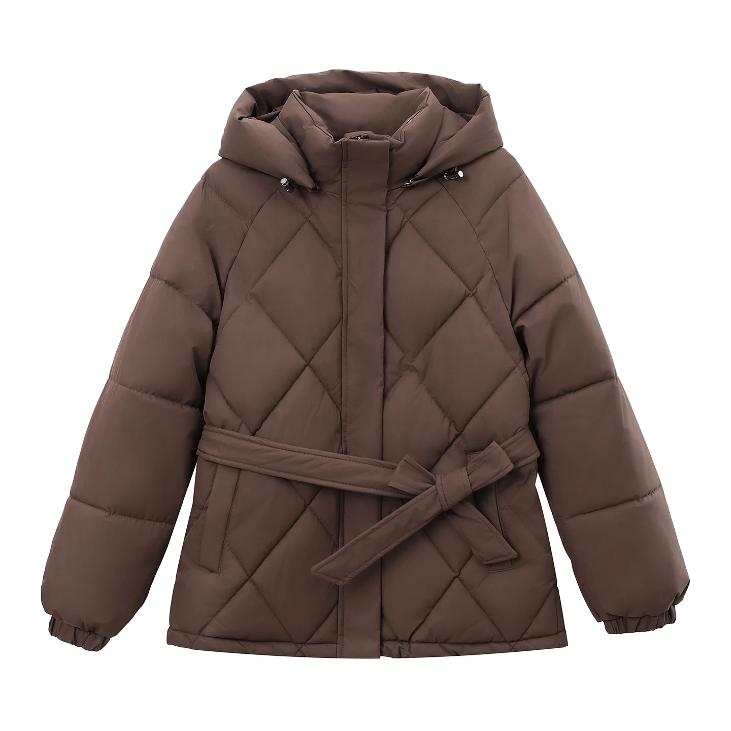 Chic Women's Hooded Parka Coat with Belt Thicken Warm Slim Fit Windproof Autumn Winter Solid Outwear Jacket New 2026