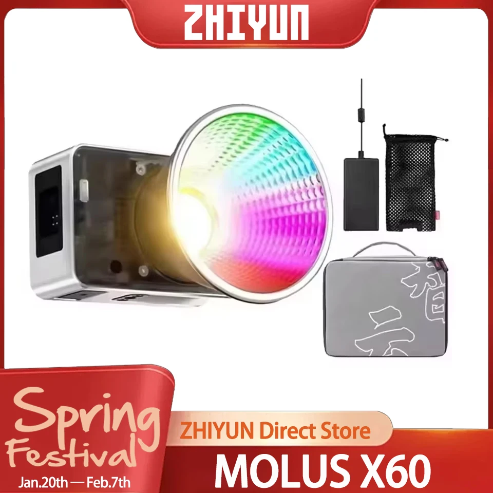 ZHIYUN MOLUS X60 X60RGB 60W COB Video Light LED Pocket Lights Portable Outdoor Fill Lamp Photography Lighting