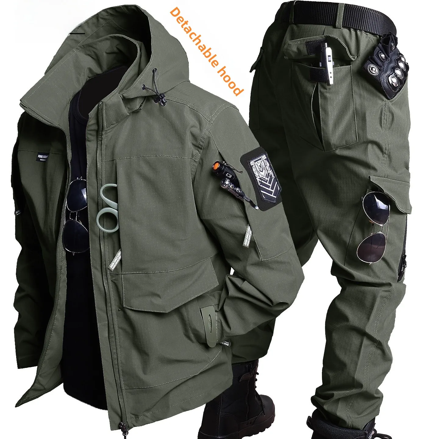 

Men's Fce Lined Work Jaet Outerwear Set Camouflage Work orm Windbreaker Long Sve Long Pants Winter Collection