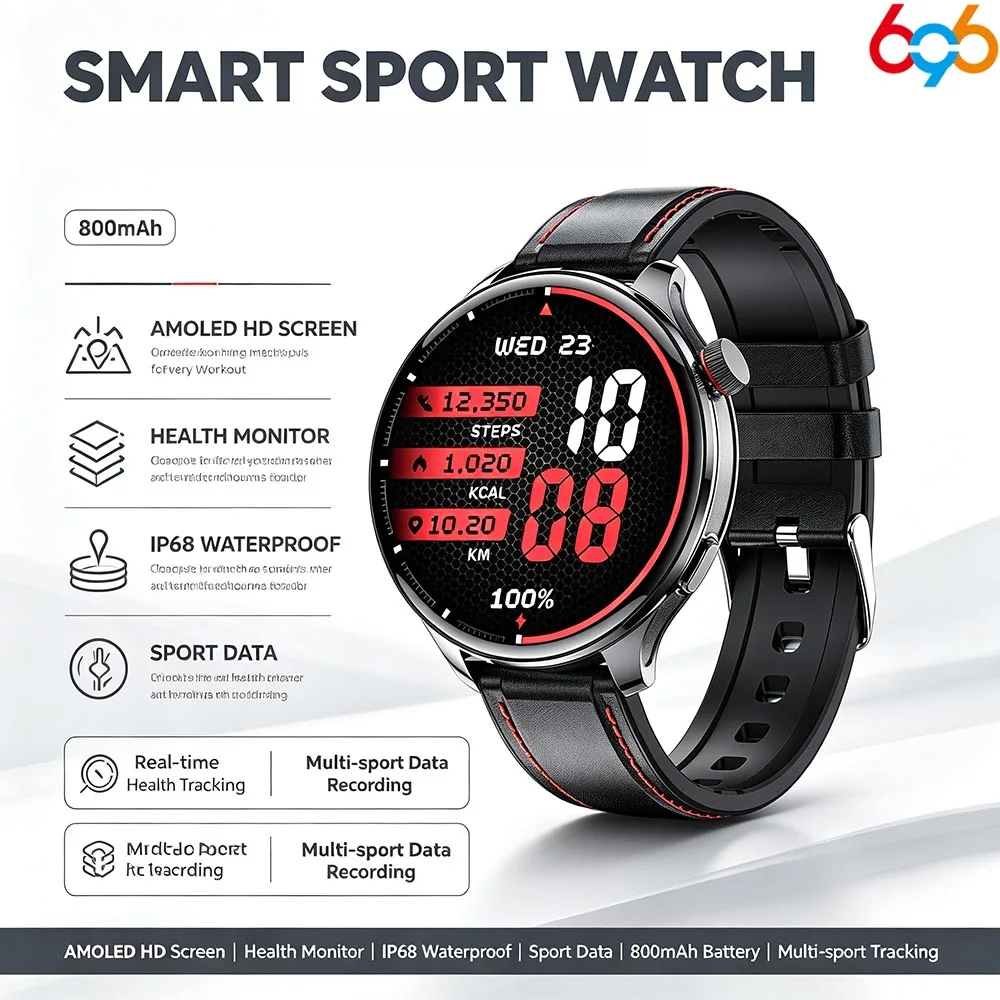 BT Call & All-day Health Tracking Men Outdoor GPS Fitness Smartwatch  1.75" AMOLED Screen  800mAh Big Battery 110+ Sport Modes