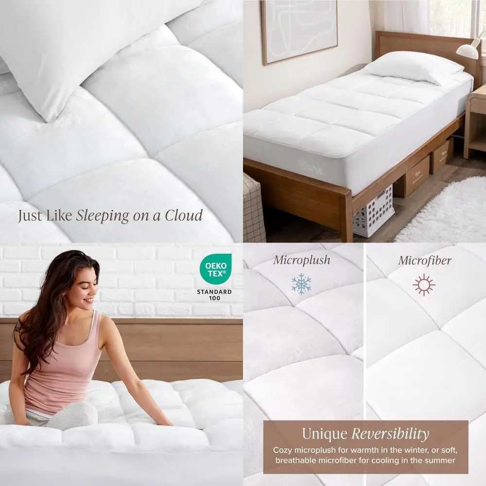 

Reversible Pillow Top Mattress Topper - Twin XL - All-Season Dual Sided - 8-24 Pocket - Plush Dorm Bed Pad