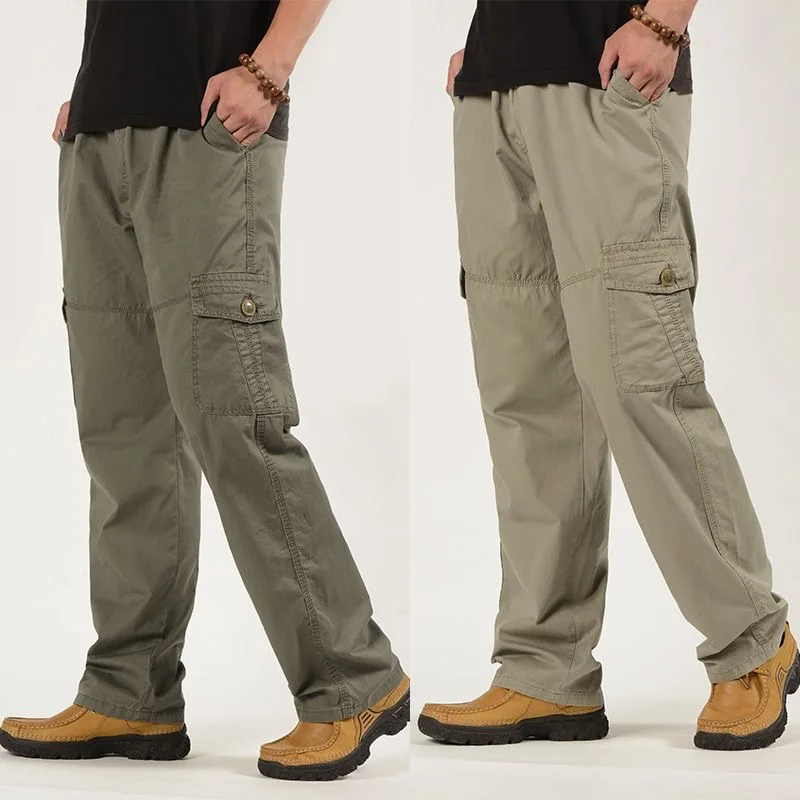 

2024 Spring and Autumn Fashion Outdoor Sports Multi-Pocket Cargo Pants Men's Casual Loose Breathable Plus Size Pure Cotton Pants