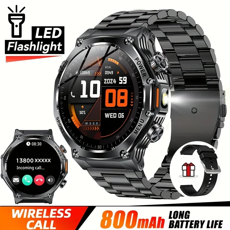 

New Ultra 800mAh LED Flashlight Smart Watch Men GPS Track Compass IP68 Waterproof Sports Track Outdoors Military Smartwatch Men