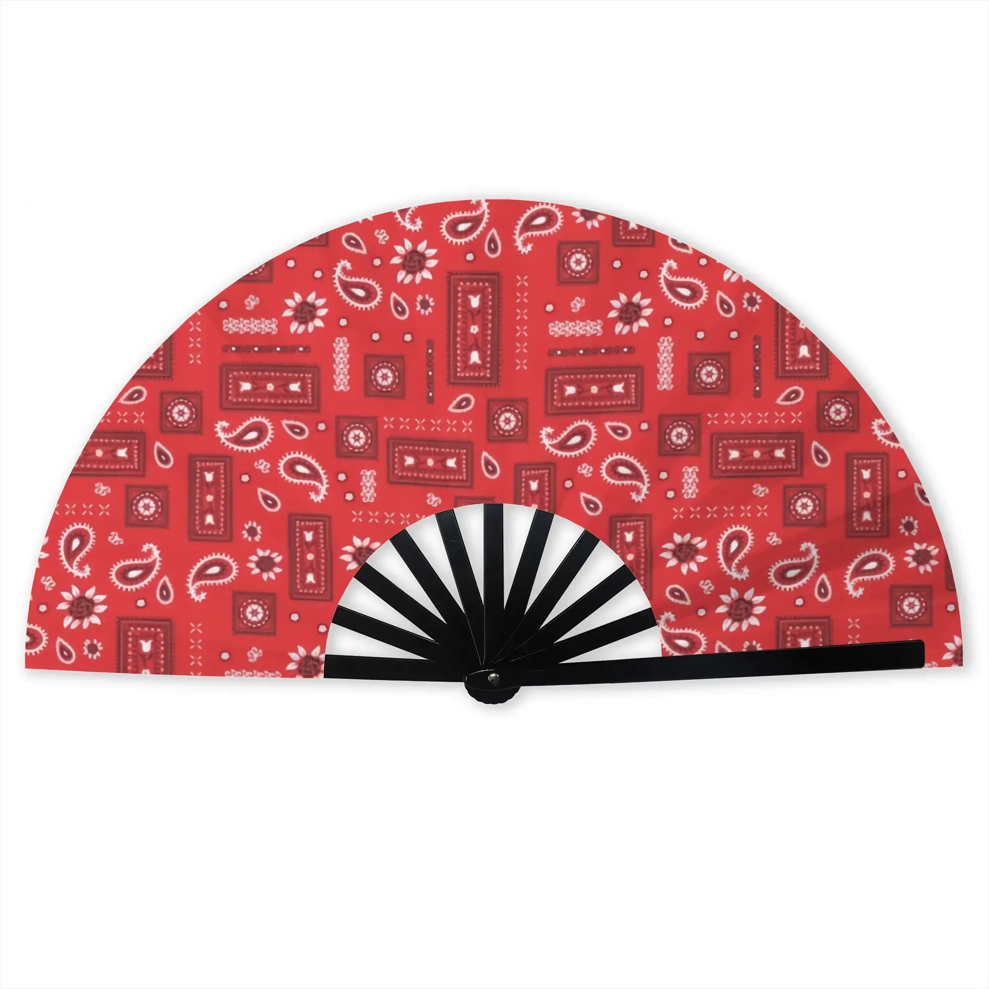 Red Bandana Paisley Style  Folding Hand Fan  Polyester Fabric Fan Novelty Summer Accessory Decorative Fans