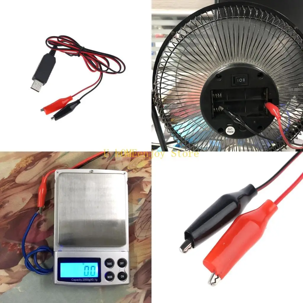 

B0KF LR3 LR6 C D AA AAA Battery USB 5V to 3V Step-down Clip Cable