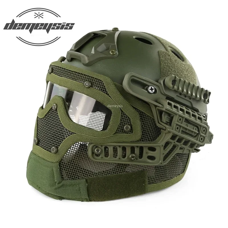 Casco softair completamente coperto Camouflage Tiro tattico Casco di protezione per paintball Set di caschi per maschera da caccia regolabile Wargame