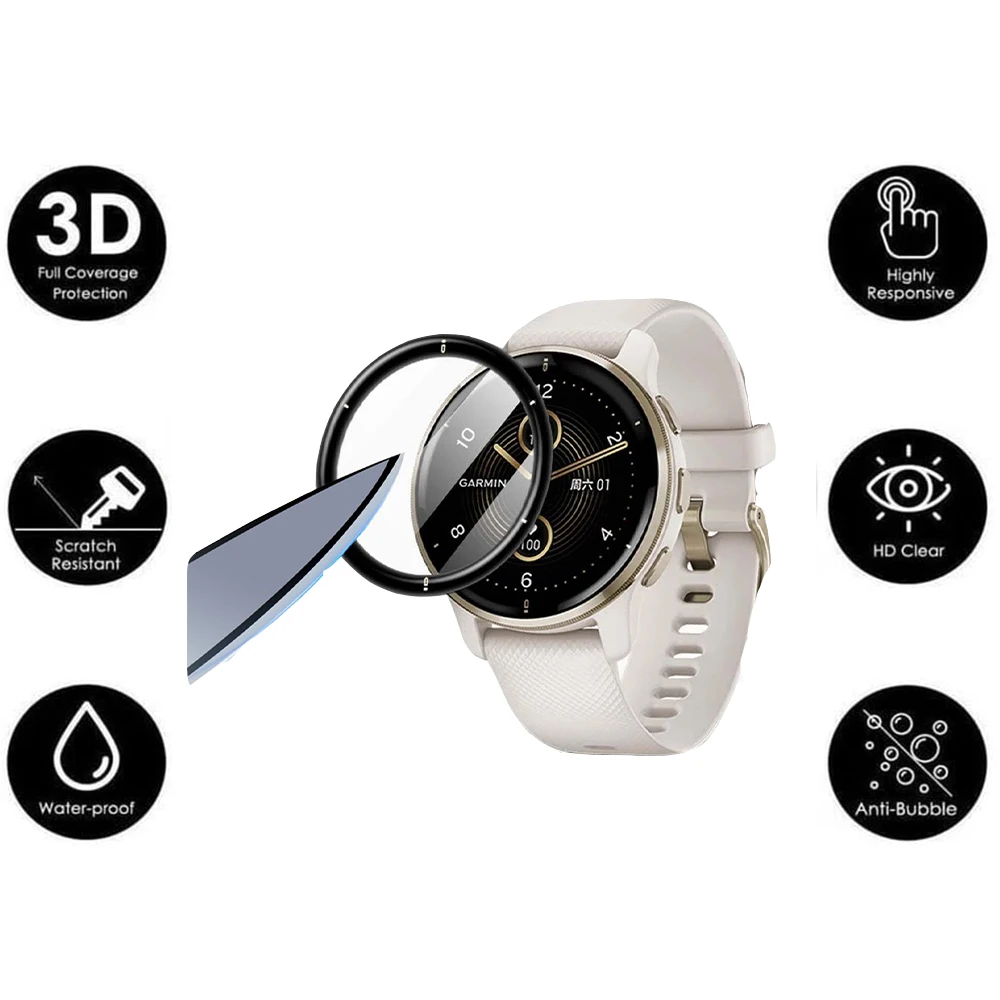 2Pcs Screen Protector Film For Garmin Venu2 Plus Anti-scratch HD 3D Curved Composite Film Smartwatch Protection Accessories