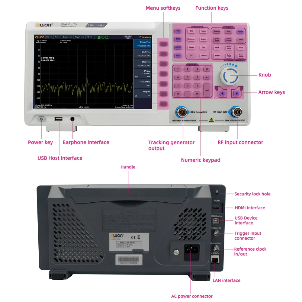 OWON-High Frequency Spectrum Analyzer XSA Series XSA805 810 815 Digital Spectrum Analyzer, 9 Inch LCD, 1Hz Resolution Bandwidth