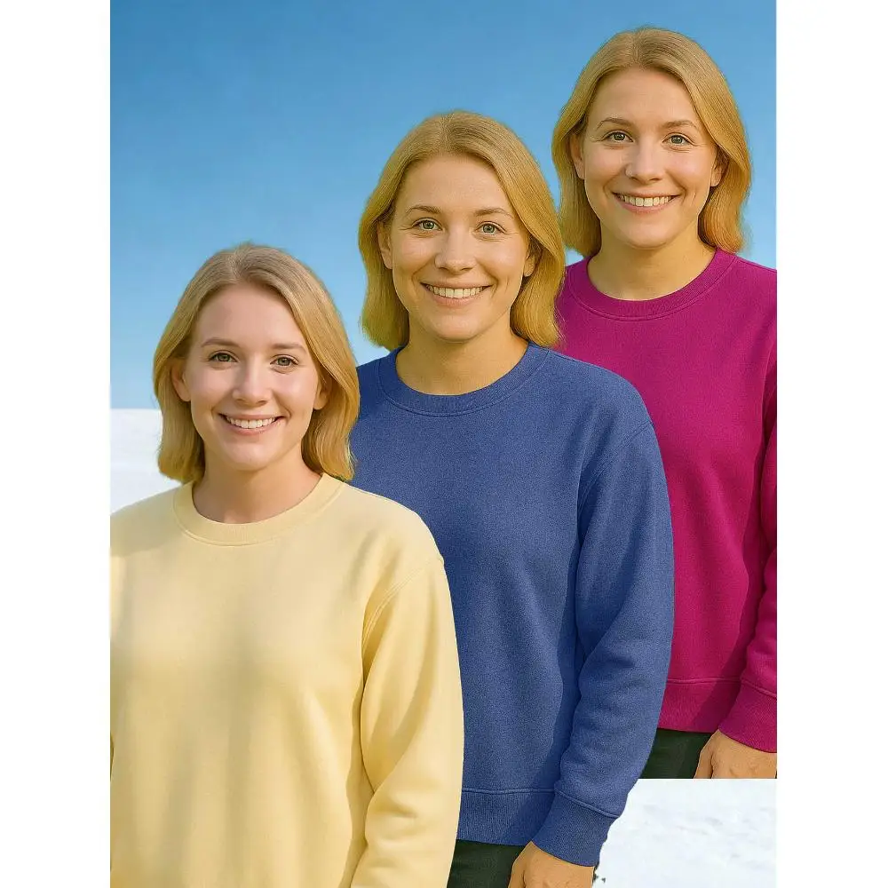 

Женская флисовая толстовка с круглым вырезом из трех частей, 80% хлопок и полиэстер 20%, доступна в нескольких цветах без печати.