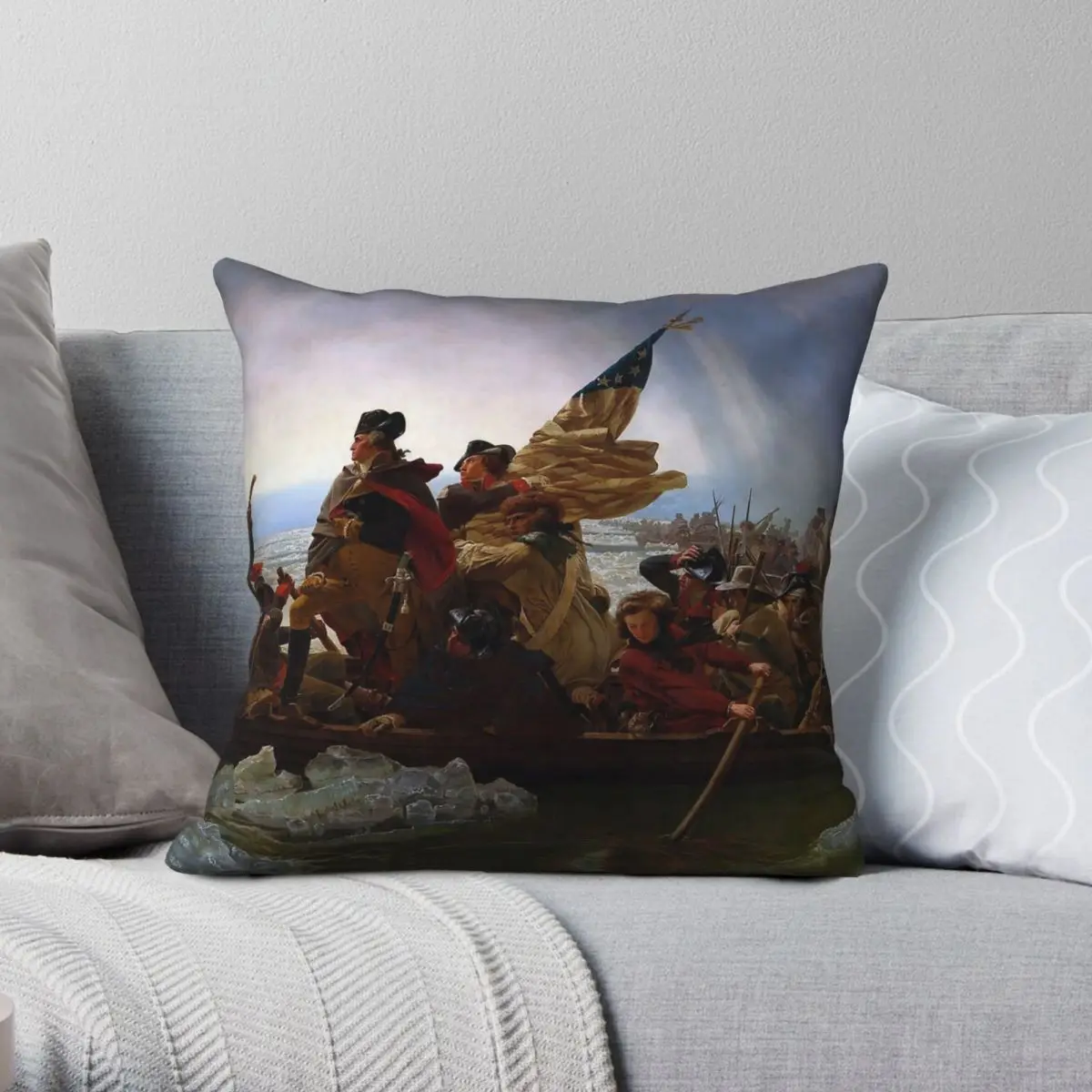 

Washington Crossing The Delaware Square Pillowcase Polyester Linen Velvet Printed Zip Decor Pillow Case Sofa Seater Cushion Case