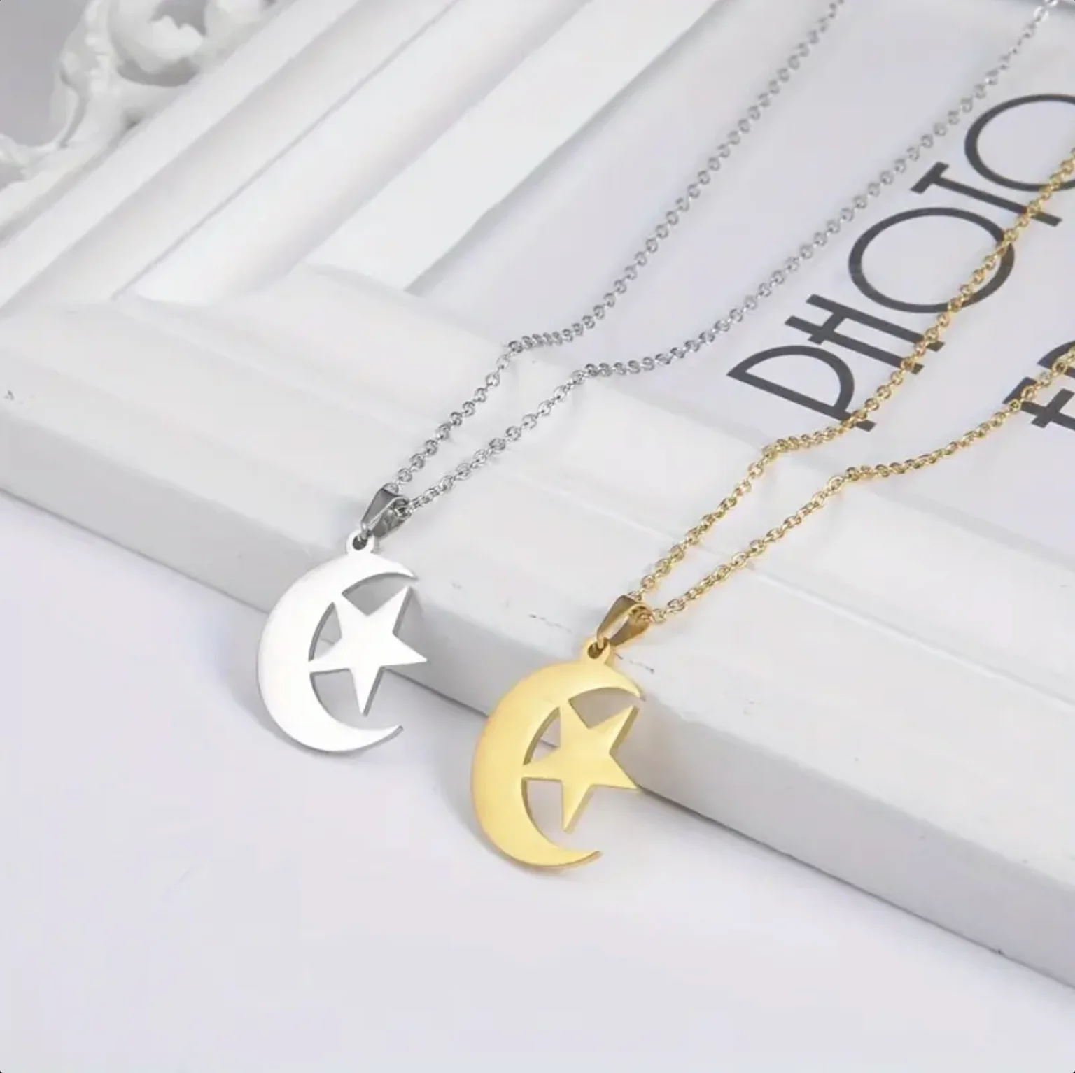 

Star Moon Pendant Necklace For Women Men, Stainless Steel Necklace Jewelry Holiday Gift