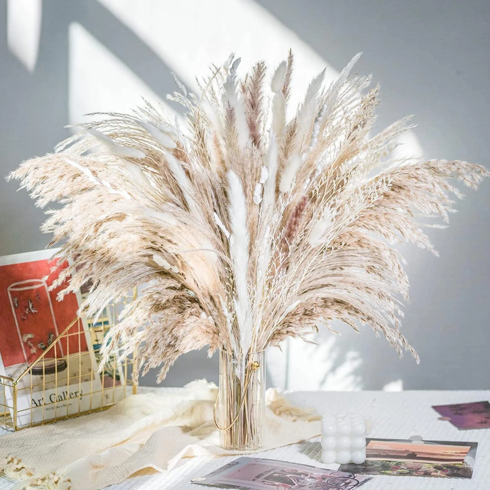 105pcs Natural Dried Flowers Pampas Floral Bouquet Boho Country Home Decoration Rabbit Tail Grass Reed Wedding Decor Arrangement