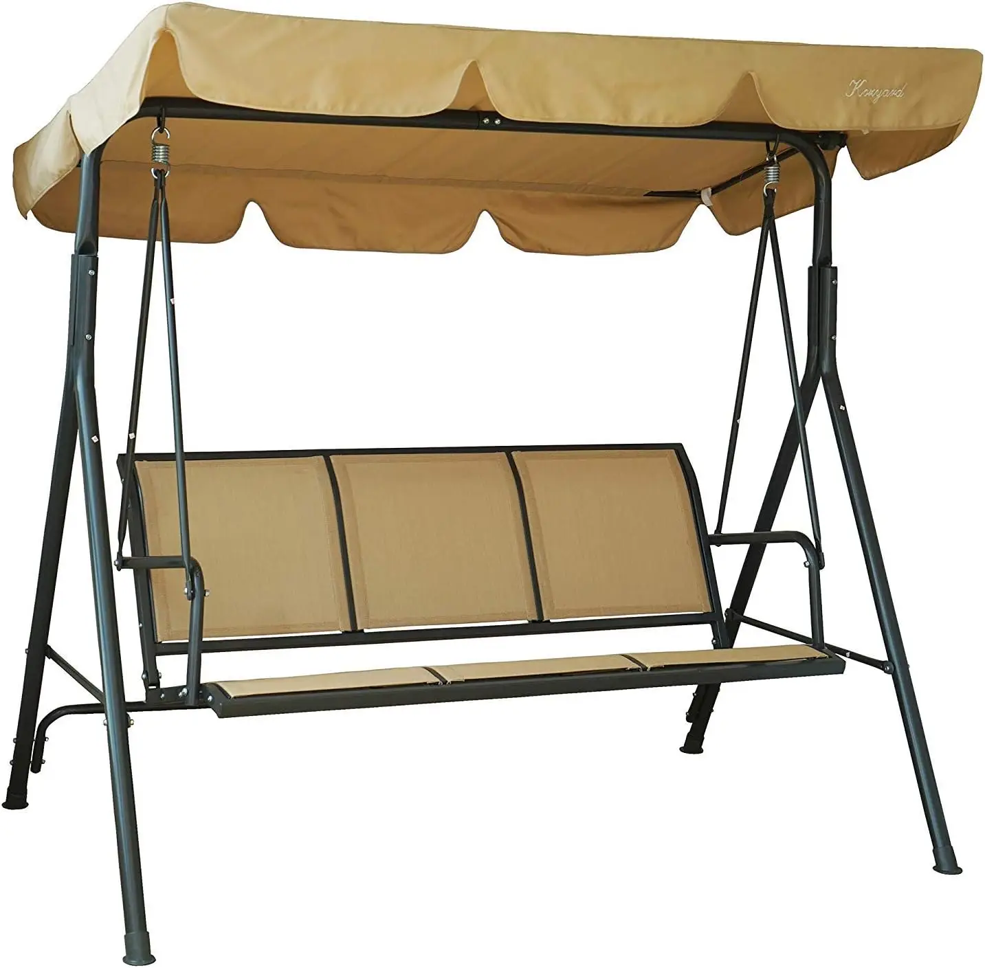 

Outdoor Patio Swing Chair W/Textilene Breathable 3-Person Armrest Seat, Canopy Porch Swing W/Adjustable Shading, Heavy-Duty