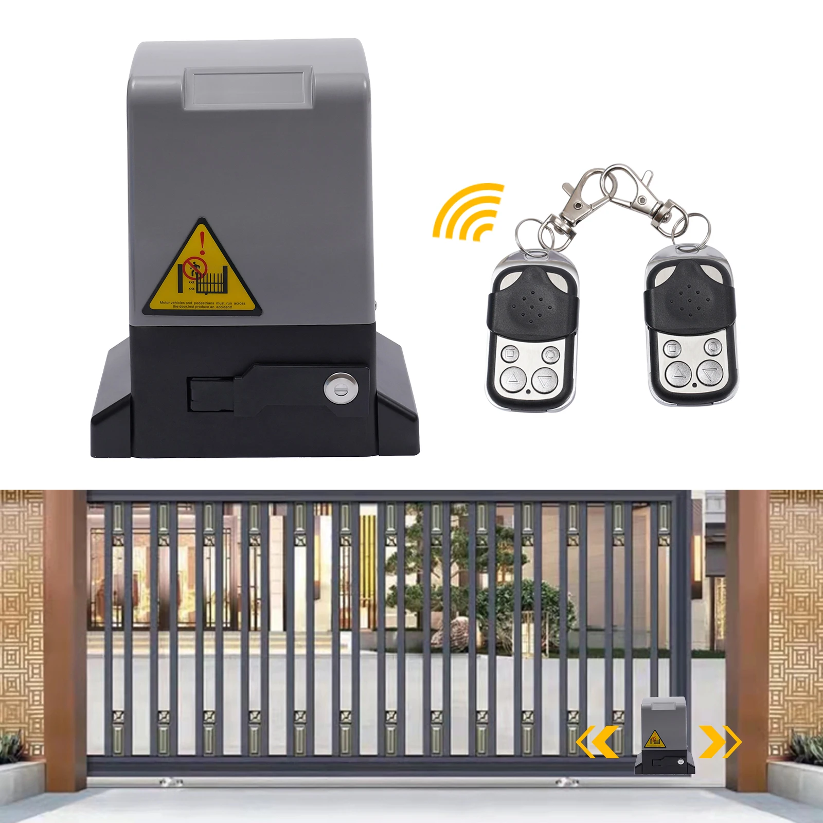 370W Complete Rack Driven Sliding Gate Opener Kit Automatic Gate Opener with Remote Controls Infrared Sensors and 6 Gear Racks