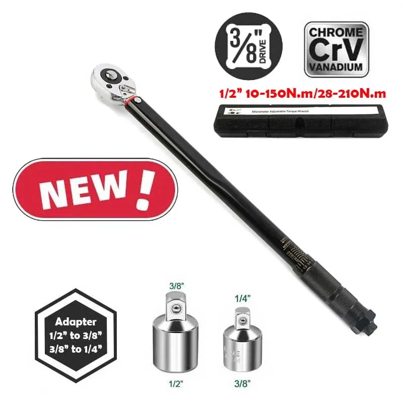 10-210N.m Torque Wrench 1/2''  Square Drive Preset Bicycle Torques Key Two-way Ratchet Car Bike Automotive Hand Tools