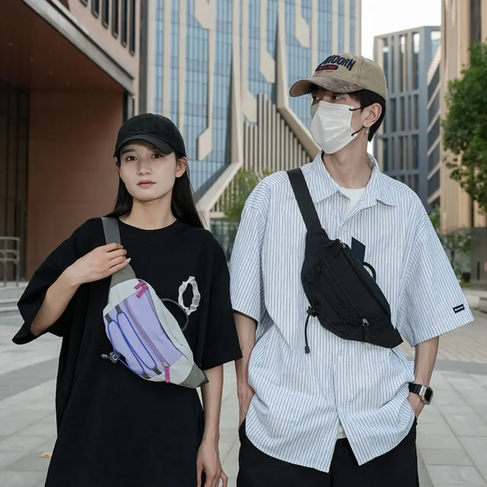 

Лоскутная мужская нагрудная сумка контрастного цвета Y2k, нейлоновая уличная поясная сумка, большая вместительная многофункциональная спортивная прогулочная сумка для женщин