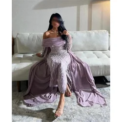 Cathy Purple Satin Prom Dresses Off the Shoulder Mermaid Evening Dress Elegant Ankle-length Long Shawl vestidos de fiesta 2024