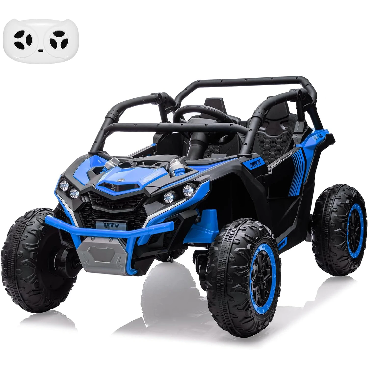 Coche para niños de 2 plazas de 24 V con camión eléctrico 4 direcciones con control remoto, UTV todoterreno de juguete con amortiguador de 4 ruedas,