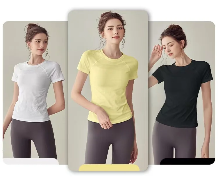 Sport-Tops Schnelltrocknend Damen Fitness Lauf-Yoga Kurzarm Feuchtigkeitsspendend Wundfreundlich Elastisch Atmungsaktives Yoga-Anzug T-Shirt – Detail 3