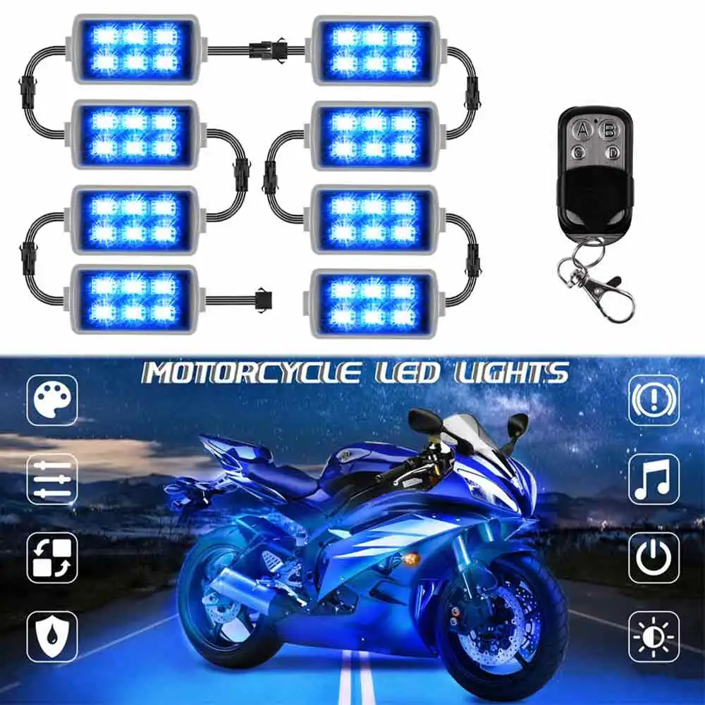 4/6/8/10 Pods Motorcycle LED Rock Lights RGB Moto Neon Glow Light Strip Kit Remote Control Atmosphere Lamp for Harley Jeep ATV