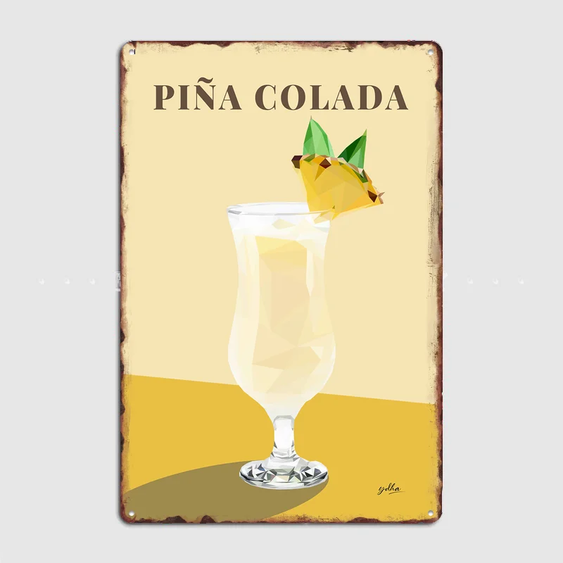 Letrero Metálico de Piña Colada de Bajo Contenido Polimérico, Decoración Vintage para Pub, Club, Bar, Dormitorio, Hogar, Póster Decorativo para Pared