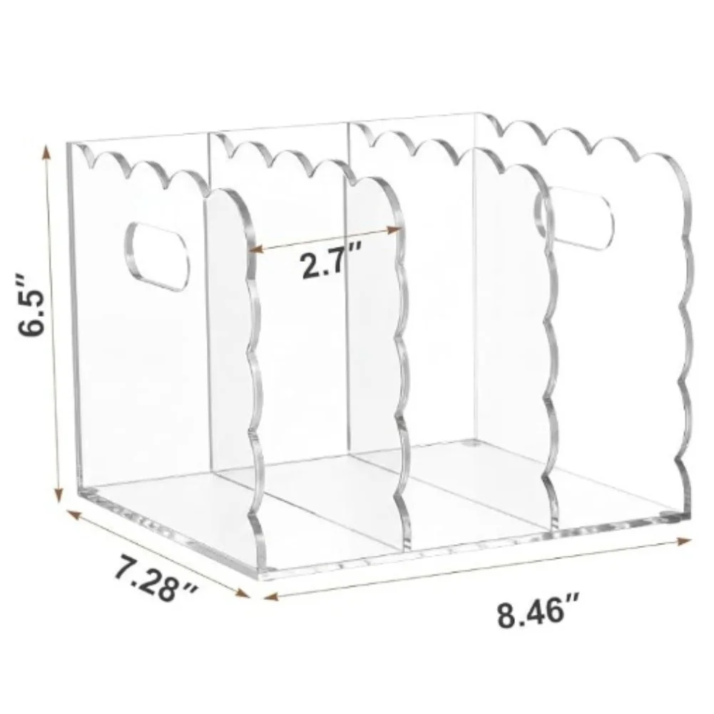 Elegant 3 Slot Scalloped Desk Organizer Made of High Transparency for Office For Home Workspace 8.46 x 7.28 x 6.5 Inches