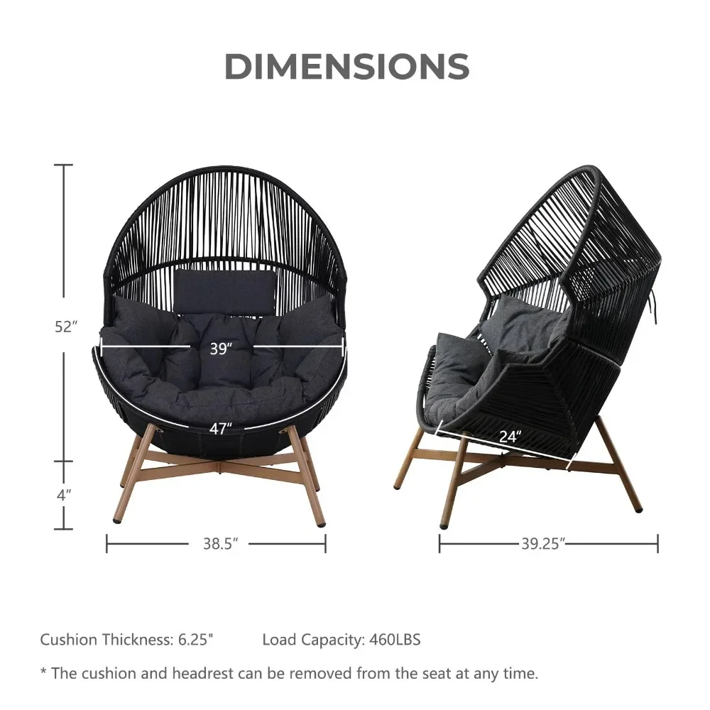 2024 New Stationary Wicker Egg Chair, Outdoor & Indoor Steel Wicker Nordic Oversized Egg Chairs with Cushion Backyard Back Porch