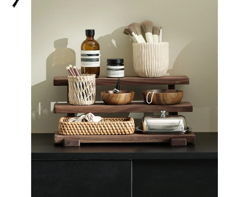 

High-value desktop cosmetics, small storage rack, walnut multi-layer skin care products, sundries