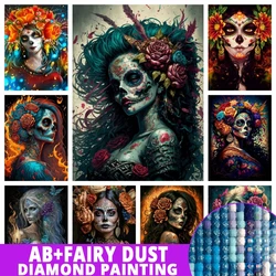 Fairy Dust AB La Calavera Catrina 5D DIY Diamond Painting Flowers Skull Woman Mosaic Embroidery Rhinestones Halloween Gift