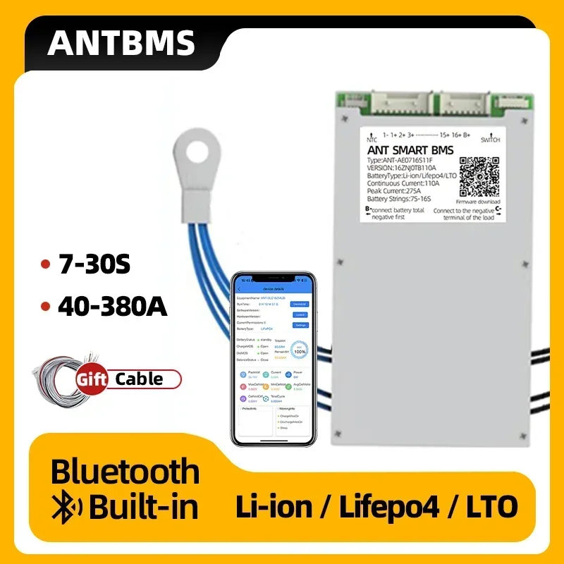 Smart 7S To 16S 20S 22S 30S ANT BMS Li-Ion LiFePo4 LTO Battery 950A 300A 80A 600A Bluetooth Built-in 8S 10S 12S 13S 14S Balance