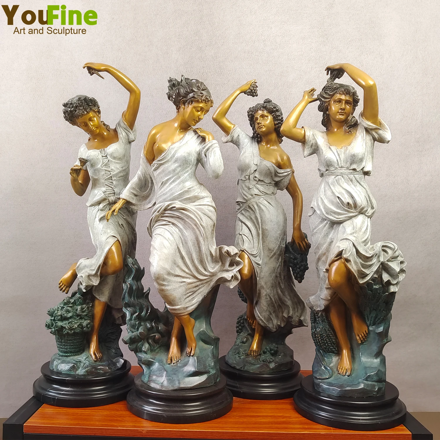 

28" Bronze Fours Seasons Sculpture Casting Goddess of The Four Seasons Statue Spring, Fall, Summer, Winter, For Home Large Decor