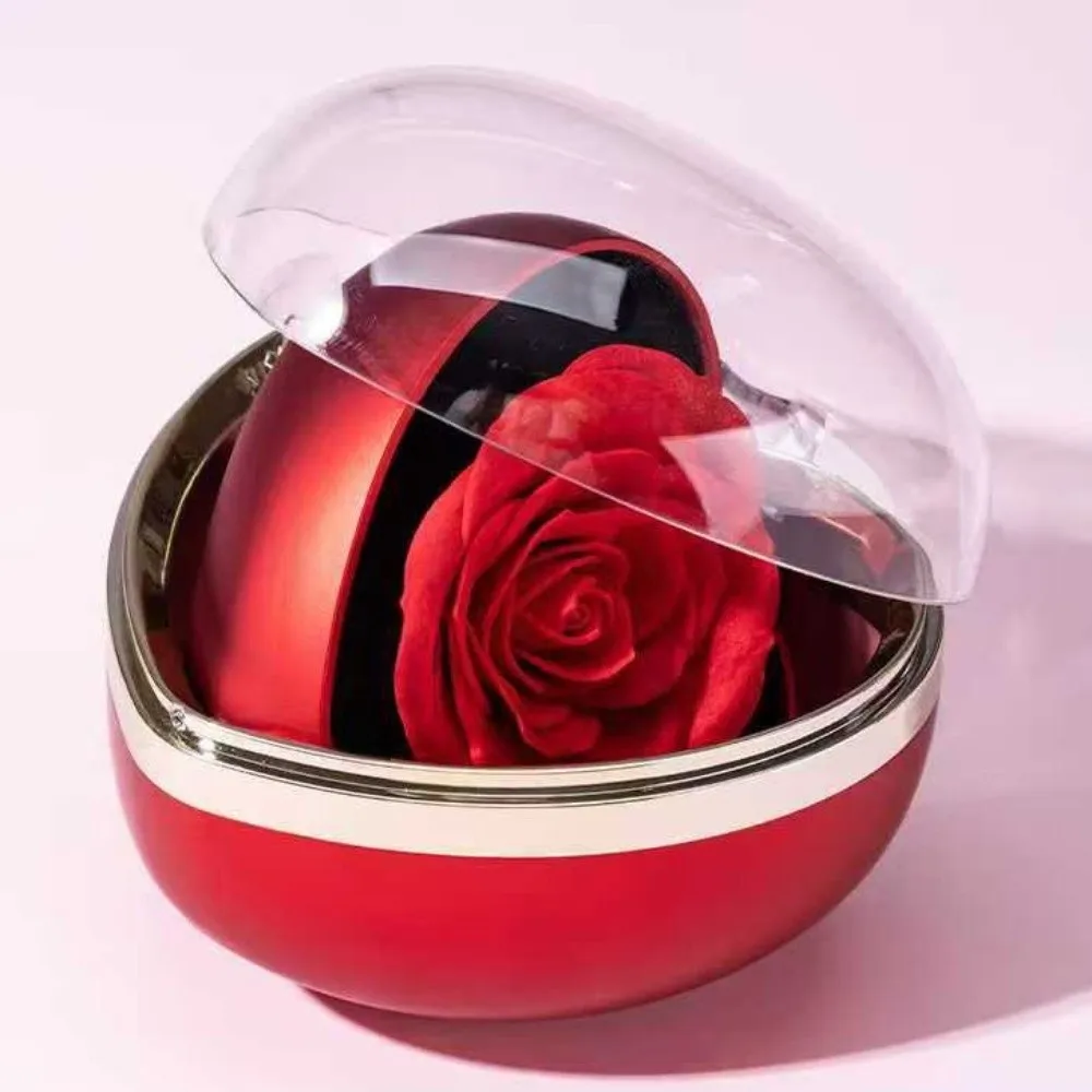 Romantic Preserved Flower Flip Ring Box Heart Shape Ring Display Valentine Gift Boxes Jewelry Storage Box