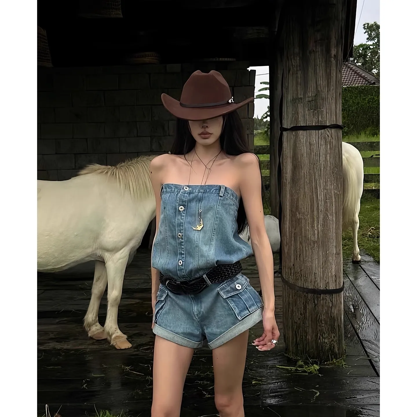 

Summer Denim Shorts Jumpsuit Sexy Women Strapless Bodycon Blue Jeans Shorts Casual Overalls Rompers