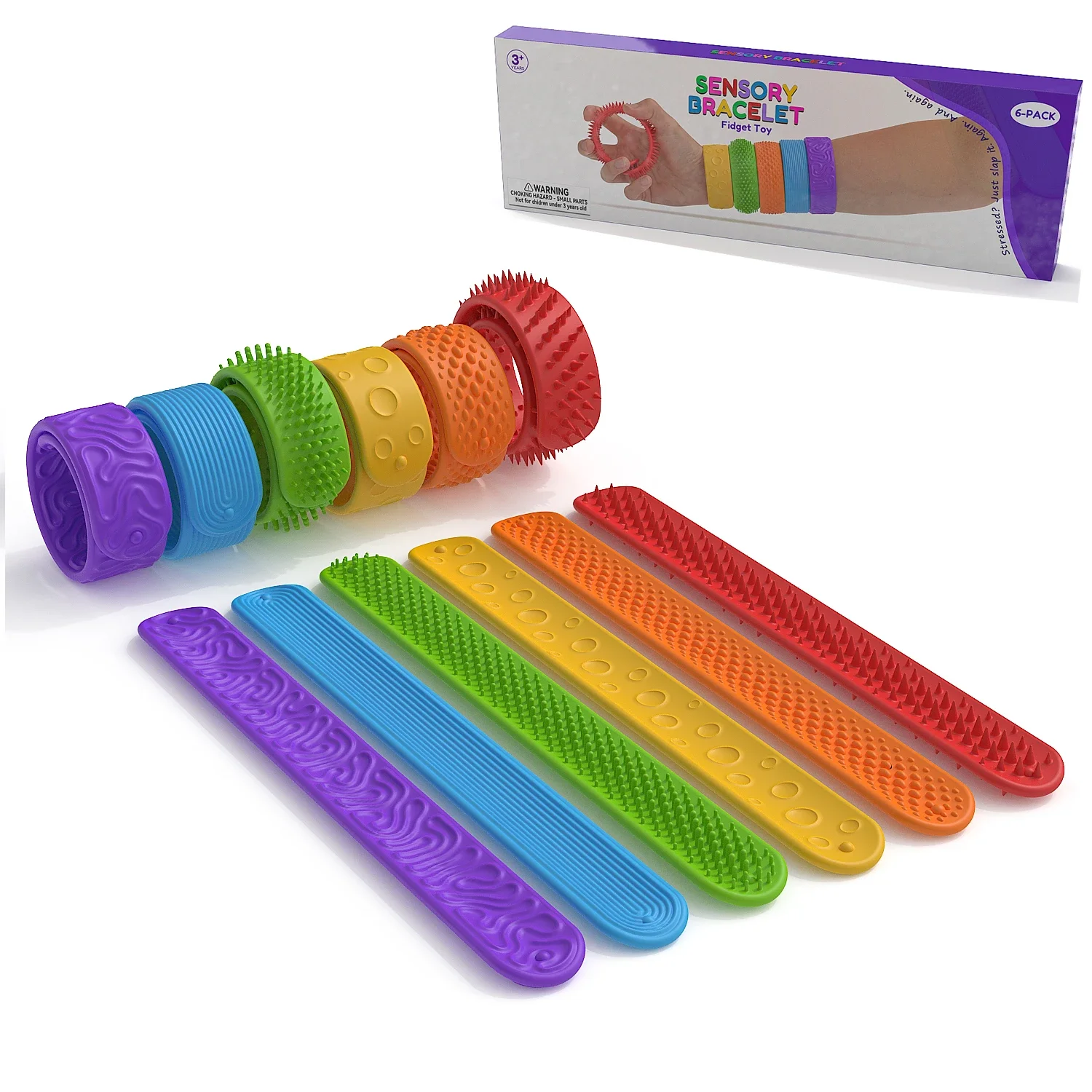 

Textured Slap Bracelets Wearable Silicone Sensory Fidget Toys for Kids Anxiety Stress Relief Items for Adults Office Gifts